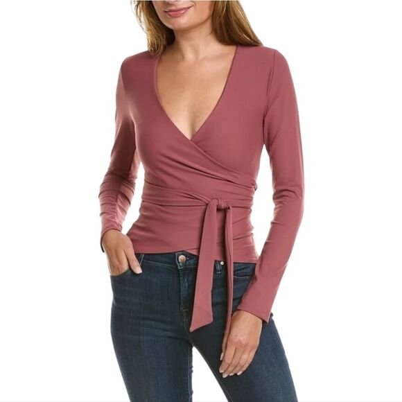 Susana Monaco -1724 NWT Long Sleeve Wrap Top in Lip Gloss Mauve Pink XS - Picture 2 of 7